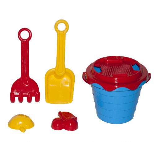 Набір пісочний "А" (відерце, сито, лопатка, грабельки, 2 пасочки), синій